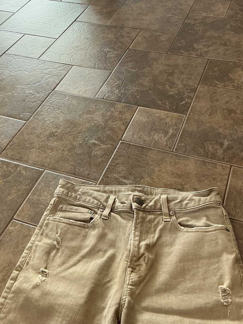American Eagle Outfitters Women's Tan Distressed Jean Shorts